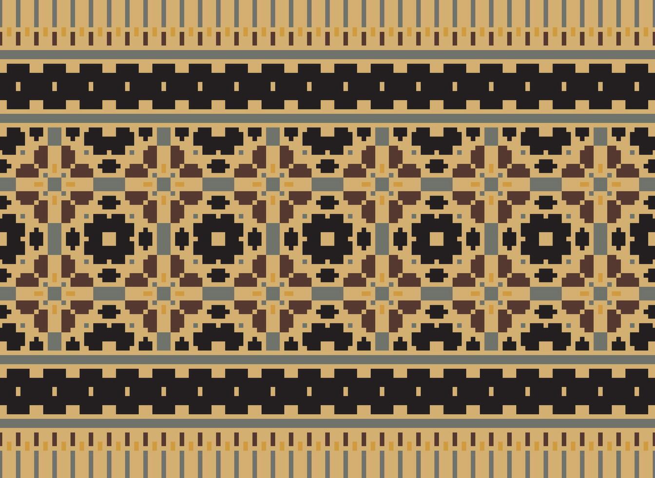 pixel ikat och korsa sy geometrisk sömlös mönster etnisk orientalisk traditionell. aztec stil illustration design för matta, tapet, Kläder, omslag, batik. vektor