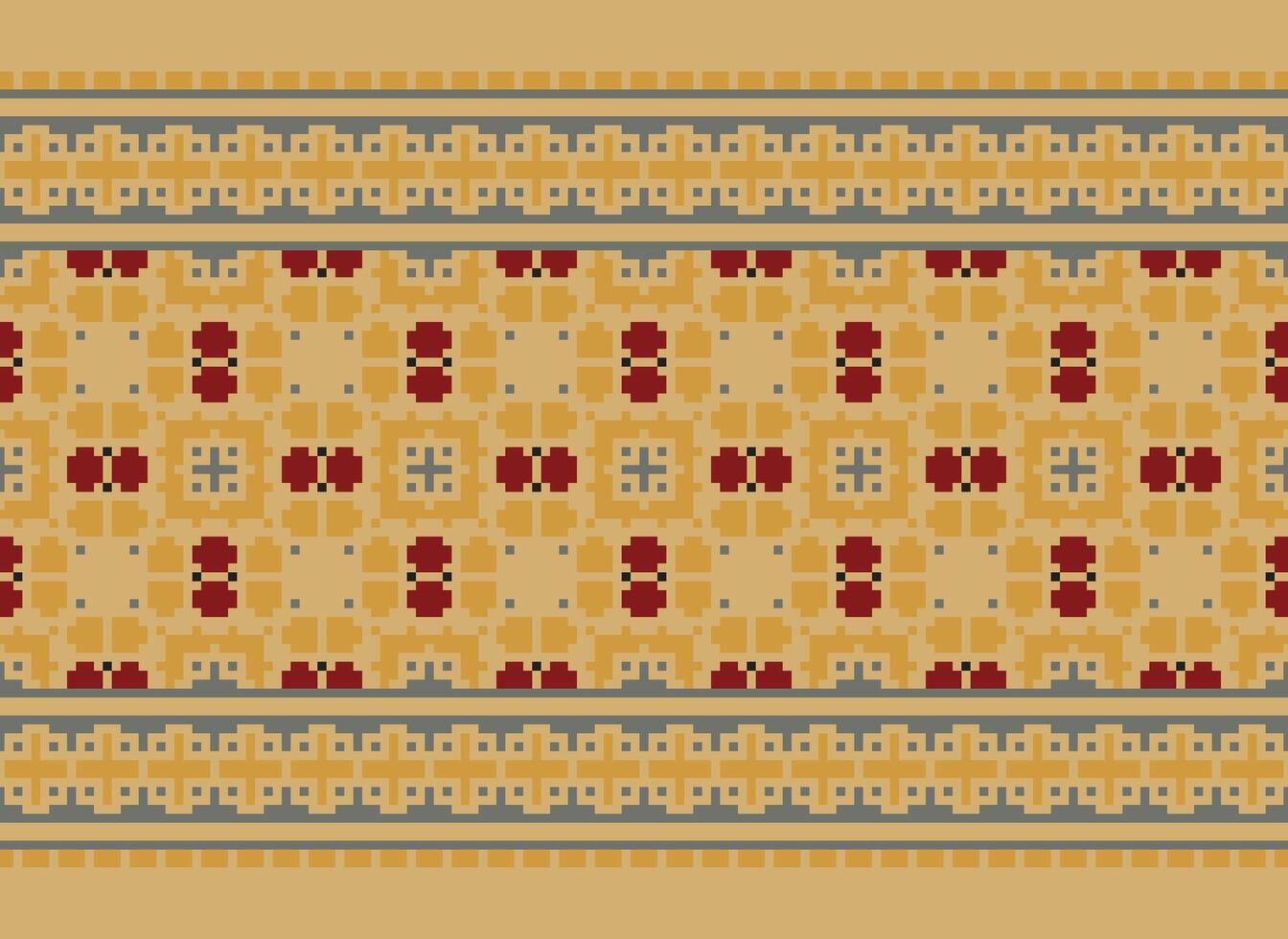 Pixel Ikat und Kreuz Stich geometrisch nahtlos Muster ethnisch orientalisch traditionell. aztekisch Stil Illustration Design zum Teppich, Hintergrund, Kleidung, Verpackung, Batik. vektor