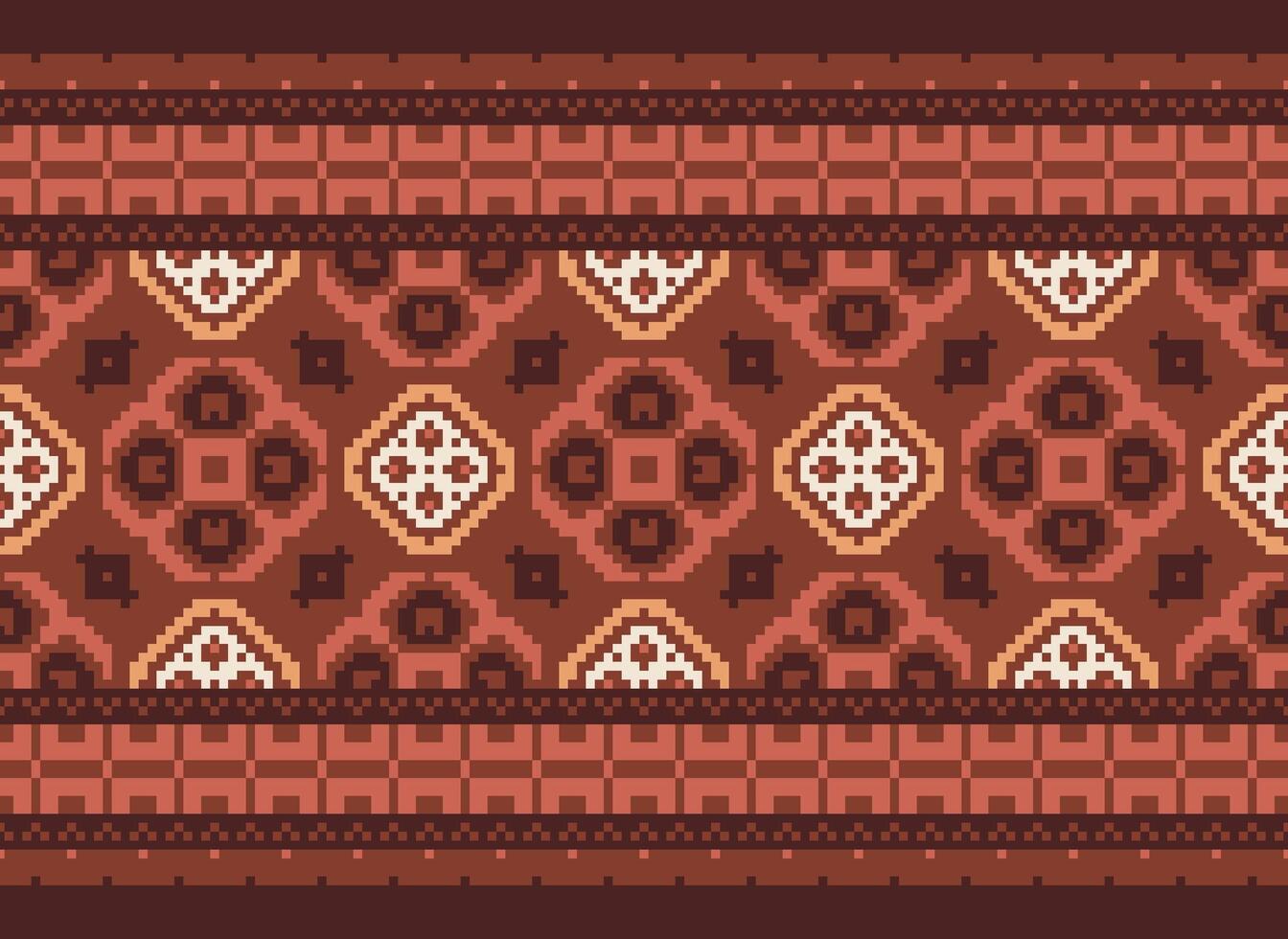 Pixel Ikat und Kreuz Stich geometrisch nahtlos Muster ethnisch orientalisch traditionell. aztekisch Stil Illustration Design zum Teppich, Hintergrund, Kleidung, Verpackung, Batik. vektor