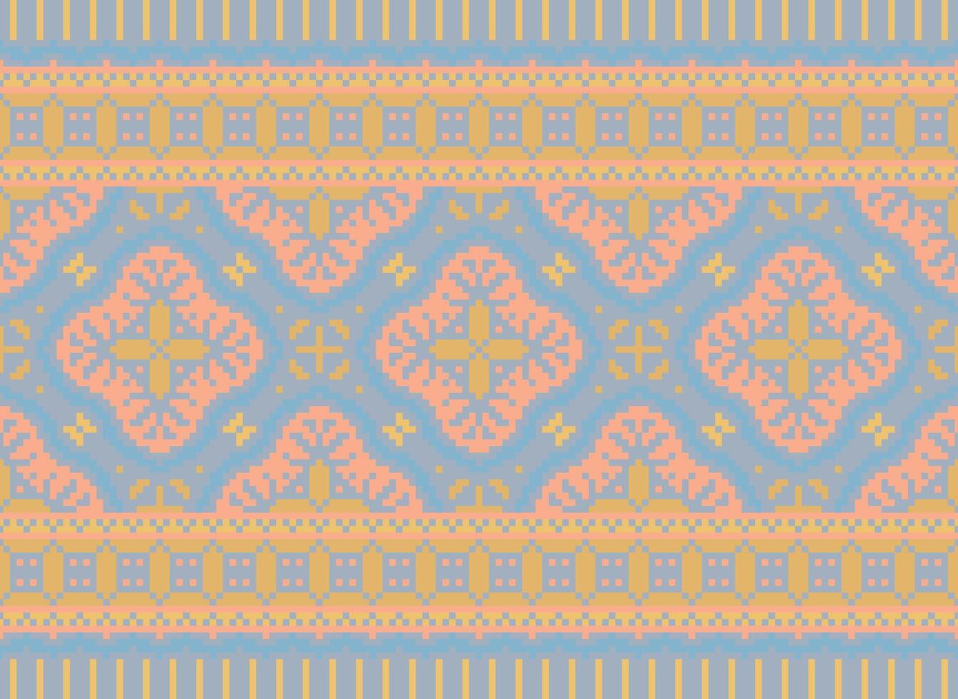 Pixel Ikat und Kreuz Stich geometrisch nahtlos Muster ethnisch orientalisch traditionell. aztekisch Stil Illustration Design zum Teppich, Hintergrund, Kleidung, Verpackung, Batik. vektor