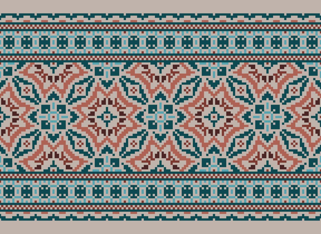 Pixel Ikat und Kreuz Stich geometrisch nahtlos Muster ethnisch orientalisch traditionell. aztekisch Stil Illustration Design zum Teppich, Hintergrund, Kleidung, Verpackung, Batik. vektor
