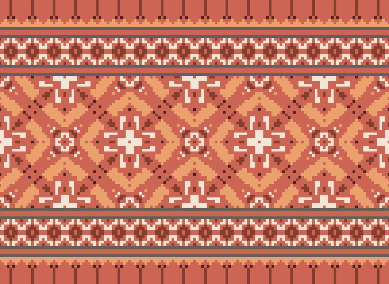 Pixel Ikat und Kreuz Stich geometrisch nahtlos Muster ethnisch orientalisch traditionell. aztekisch Stil Illustration Design zum Teppich, Hintergrund, Kleidung, Verpackung, Batik. vektor