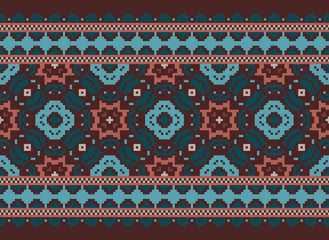 Pixel Ikat und Kreuz Stich geometrisch nahtlos Muster ethnisch orientalisch traditionell. aztekisch Stil Illustration Design zum Teppich, Hintergrund, Kleidung, Verpackung, Batik. vektor