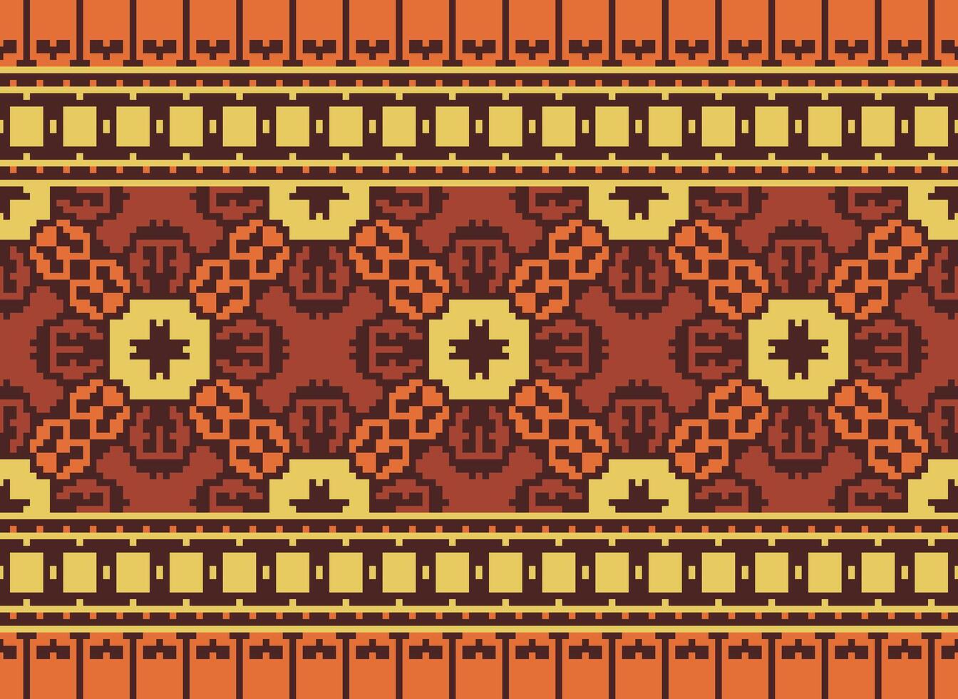 Pixel Ikat und Kreuz Stich geometrisch nahtlos Muster ethnisch orientalisch traditionell. aztekisch Stil Illustration Design zum Teppich, Hintergrund, Kleidung, Verpackung, Batik. vektor