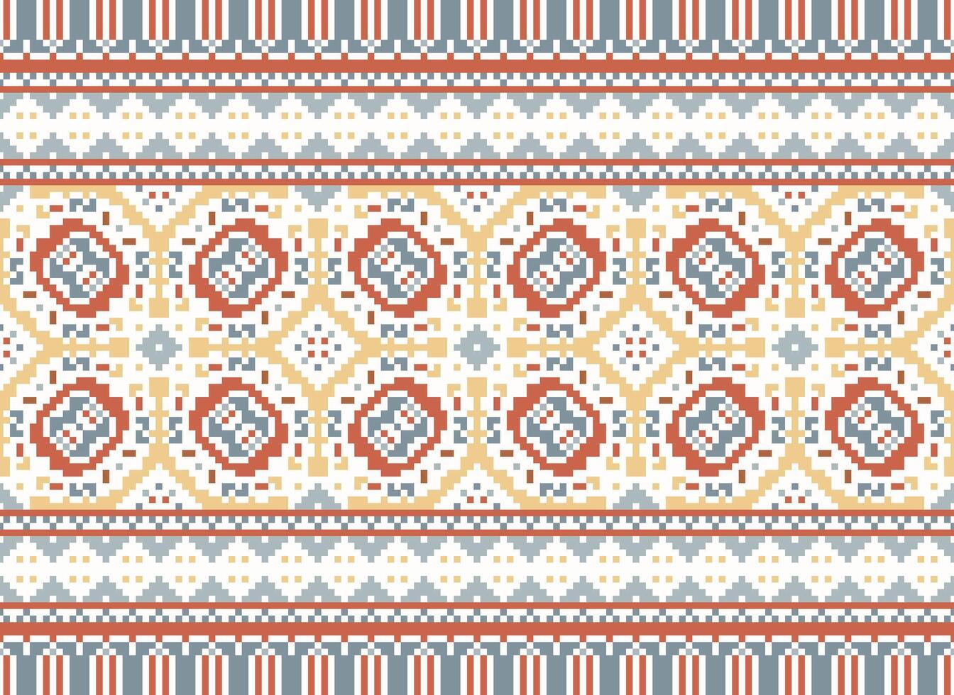 pixel ikat och korsa sy geometrisk sömlös mönster etnisk orientalisk traditionell. aztec stil illustration design för matta, tapet, Kläder, omslag, batik. vektor