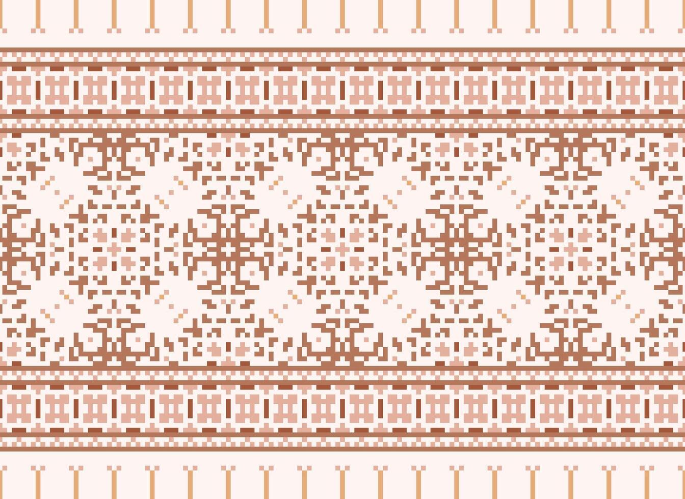 Pixel Ikat und Kreuz Stich geometrisch nahtlos Muster ethnisch orientalisch traditionell. aztekisch Stil Illustration Design zum Teppich, Hintergrund, Kleidung, Verpackung, Batik. vektor