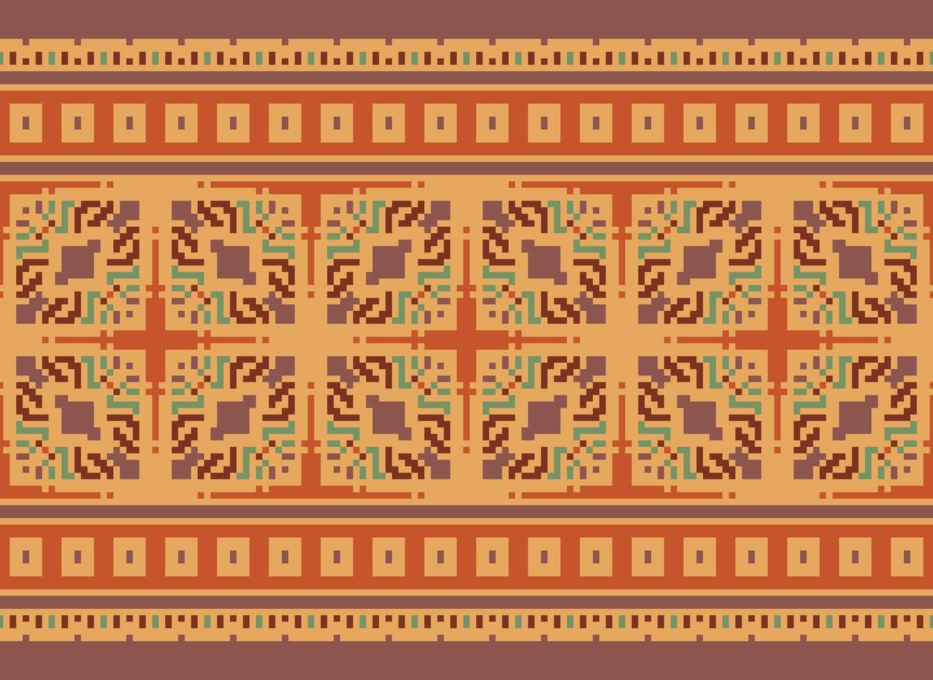 Pixel Ikat und Kreuz Stich geometrisch nahtlos Muster ethnisch orientalisch traditionell. aztekisch Stil Illustration Design zum Teppich, Hintergrund, Kleidung, Verpackung, Batik. vektor