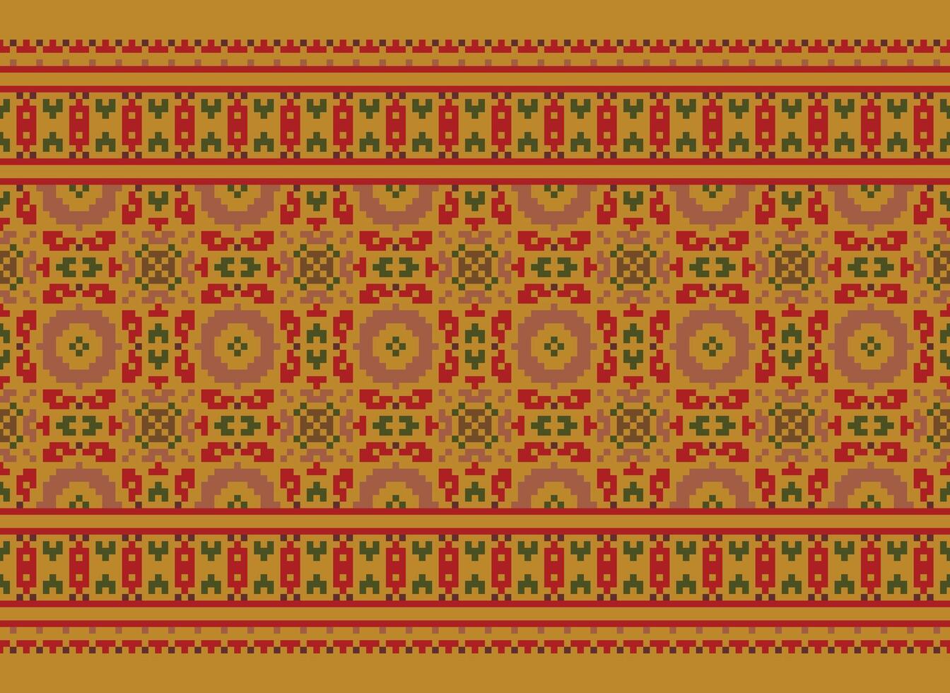 Pixel Kreuz Stich traditionell ethnisch Muster Paisley Blume Ikat Hintergrund abstrakt aztekisch afrikanisch indonesisch indisch nahtlos Muster zum Stoff drucken Stoff Kleid Teppich Vorhänge und Sarong vektor