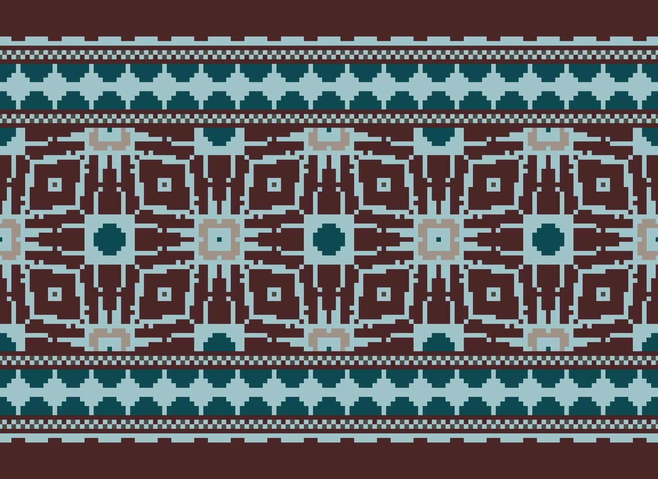 Pixel Ikat und Kreuz Stich geometrisch nahtlos Muster ethnisch orientalisch traditionell. aztekisch Stil Illustration Design zum Teppich, Hintergrund, Kleidung, Verpackung, Batik. vektor