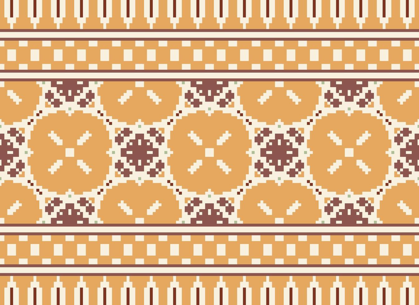 Pixel Ikat und Kreuz Stich geometrisch nahtlos Muster ethnisch orientalisch traditionell. aztekisch Stil Illustration Design zum Teppich, Hintergrund, Kleidung, Verpackung, Batik. vektor