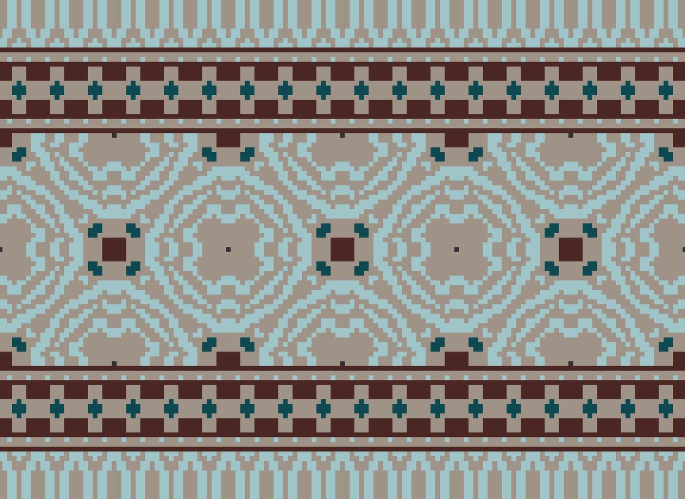 Pixel Ikat und Kreuz Stich geometrisch nahtlos Muster ethnisch orientalisch traditionell. aztekisch Stil Illustration Design zum Teppich, Hintergrund, Kleidung, Verpackung, Batik. vektor