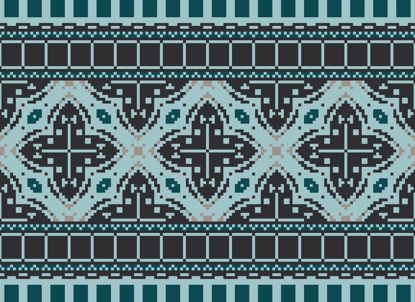 Pixel Kreuz Stich traditionell ethnisch Muster Paisley Blume Ikat Hintergrund abstrakt aztekisch afrikanisch indonesisch indisch nahtlos Muster zum Stoff drucken Stoff Kleid Teppich Vorhänge und Sarong vektor