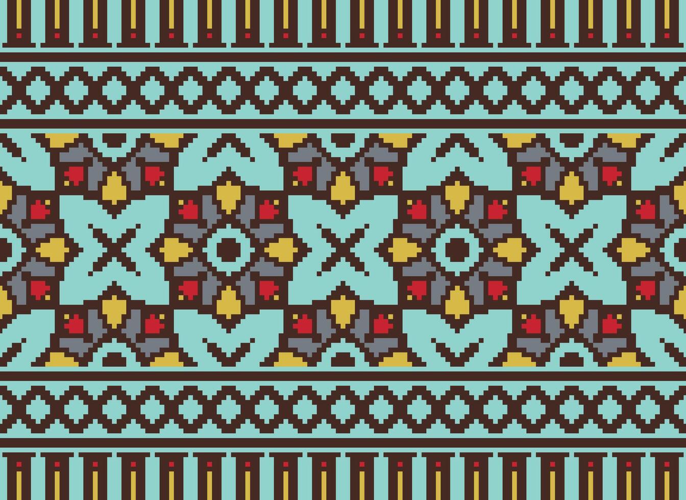 Pixel Kreuz Stich traditionell ethnisch Muster Paisley Blume Ikat Hintergrund abstrakt aztekisch afrikanisch indonesisch indisch nahtlos Muster zum Stoff drucken Stoff Kleid Teppich Vorhänge und Sarong vektor