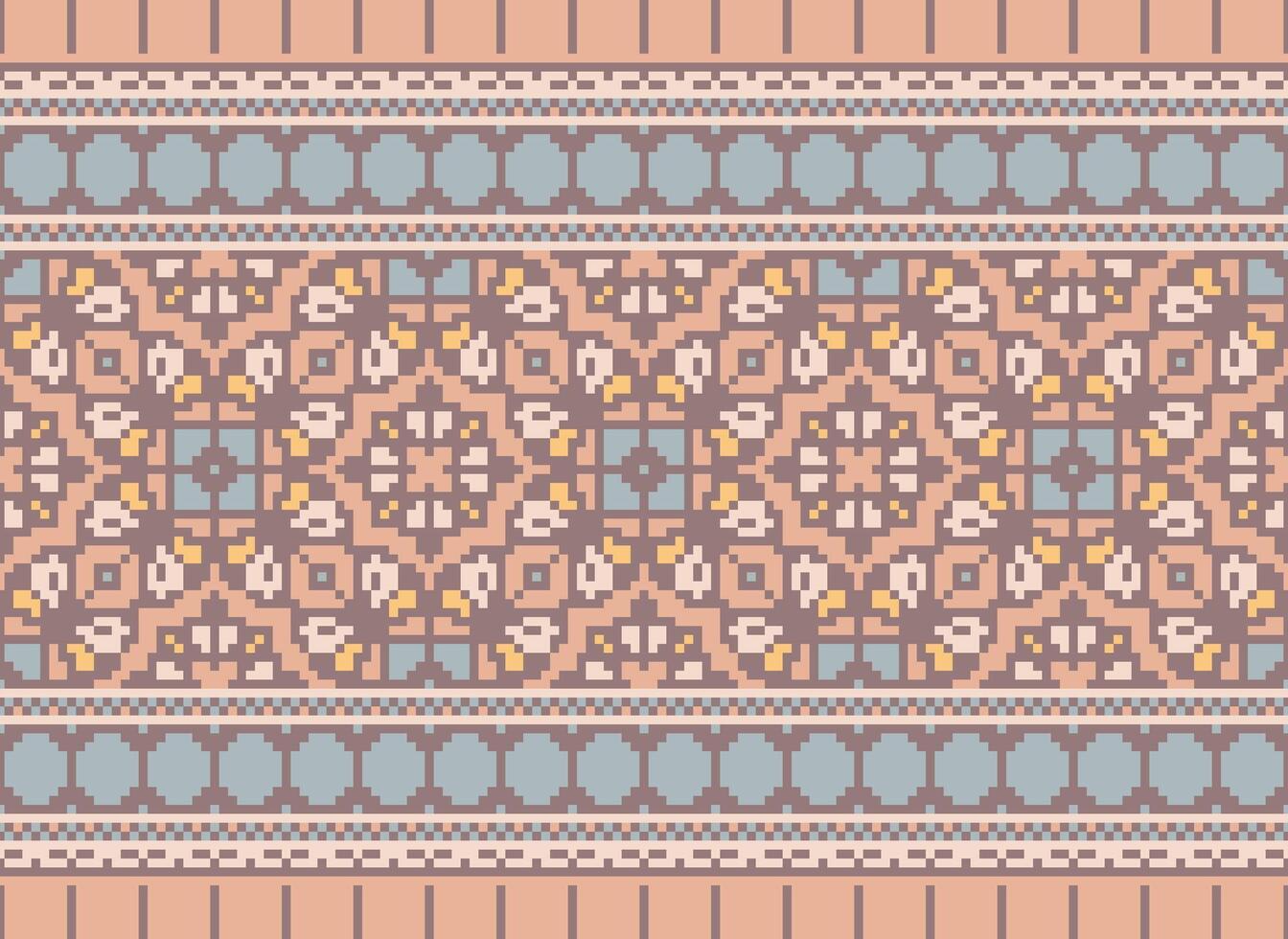 pixel korsa sy traditionell etnisk mönster paisley blomma ikat bakgrund abstrakt aztec afrikansk indonesiska indisk sömlös mönster för tyg skriva ut trasa klänning matta gardiner och sarong vektor