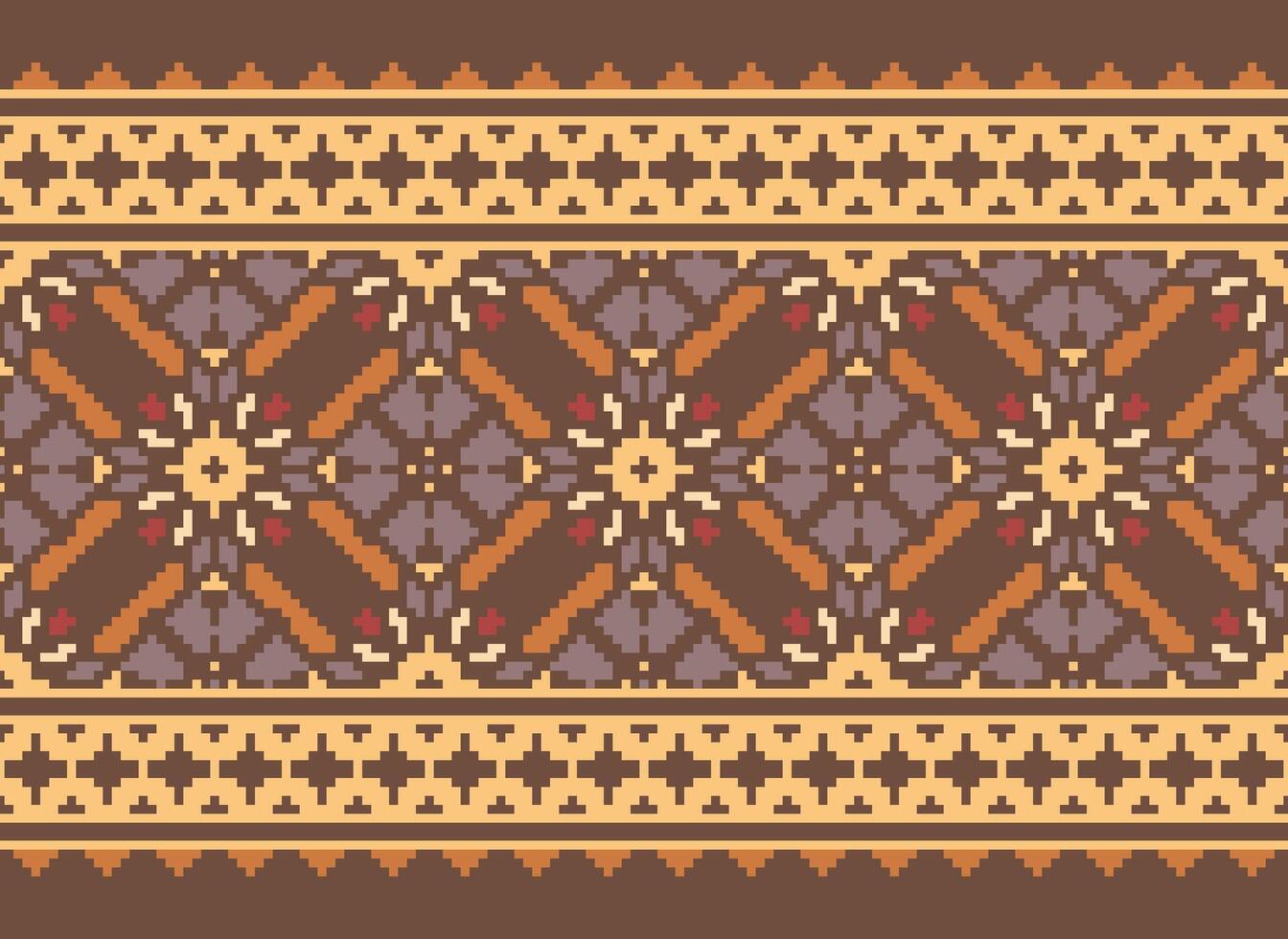 Pixel Kreuz Stich traditionell ethnisch Muster Paisley Blume Ikat Hintergrund abstrakt aztekisch afrikanisch indonesisch indisch nahtlos Muster zum Stoff drucken Stoff Kleid Teppich Vorhänge und Sarong vektor