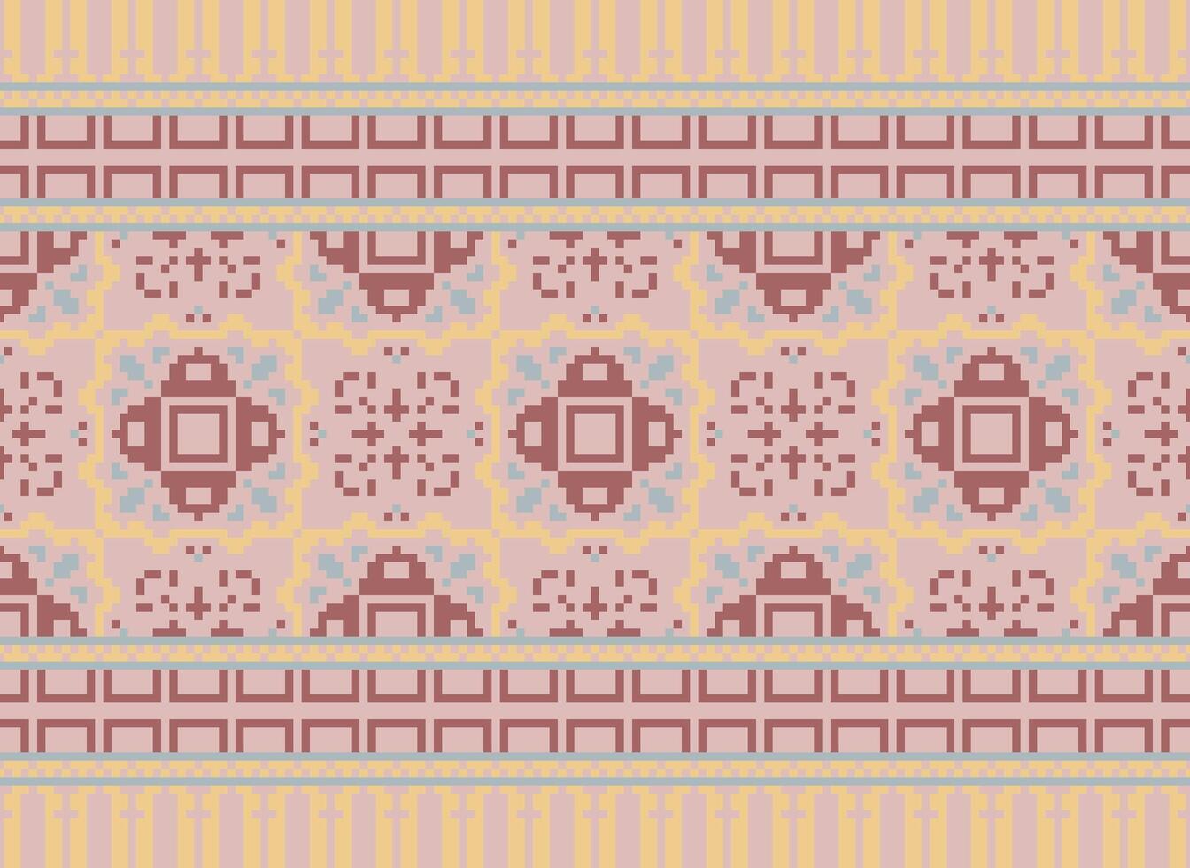 Pixel Kreuz Stich traditionell ethnisch Muster Paisley Blume Ikat Hintergrund abstrakt aztekisch afrikanisch indonesisch indisch nahtlos Muster zum Stoff drucken Stoff Kleid Teppich Vorhänge und Sarong vektor