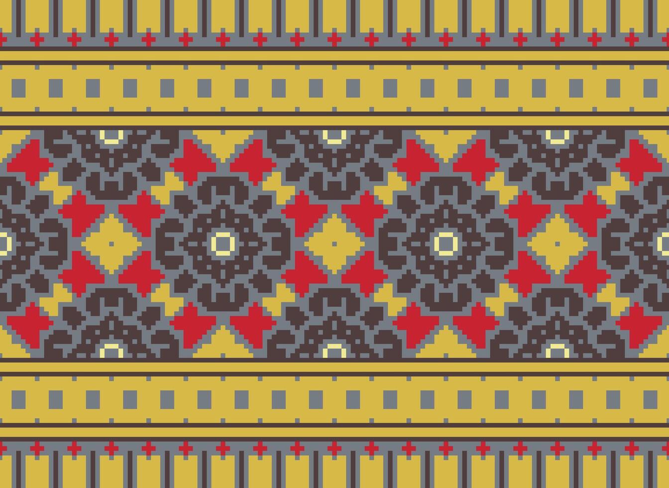 Pixel Kreuz Stich traditionell ethnisch Muster Paisley Blume Ikat Hintergrund abstrakt aztekisch afrikanisch indonesisch indisch nahtlos Muster zum Stoff drucken Stoff Kleid Teppich Vorhänge und Sarong vektor