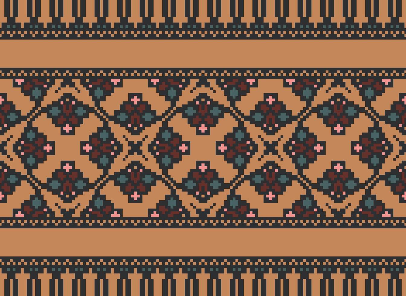 pixel korsa sy traditionell etnisk mönster paisley blomma ikat bakgrund abstrakt aztec afrikansk indonesiska indisk sömlös mönster för tyg skriva ut trasa klänning matta gardiner och sarong vektor