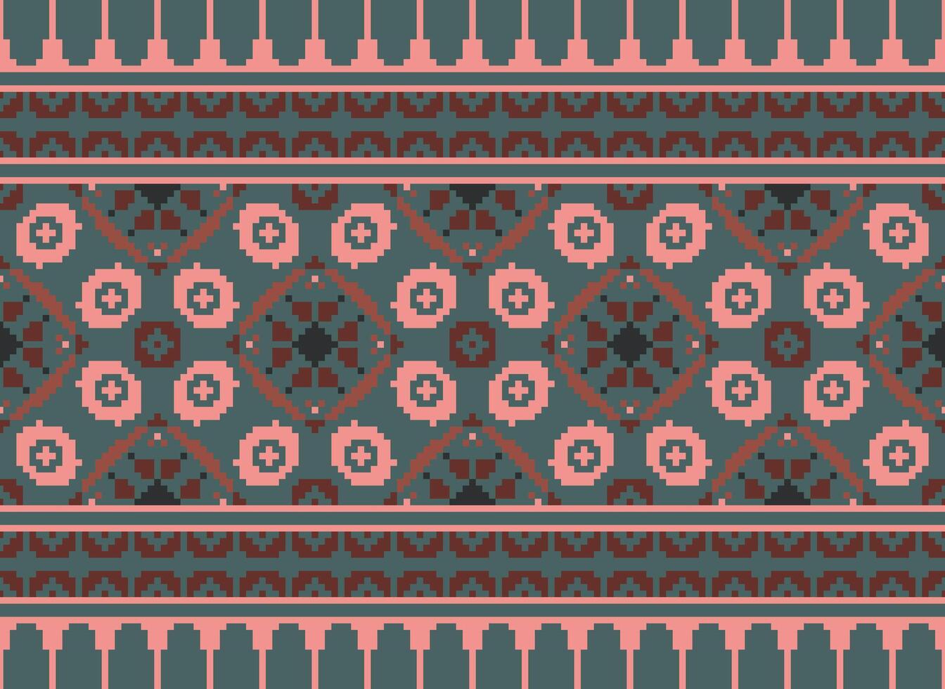 pixel korsa sy traditionell etnisk mönster paisley blomma ikat bakgrund abstrakt aztec afrikansk indonesiska indisk sömlös mönster för tyg skriva ut trasa klänning matta gardiner och sarong vektor