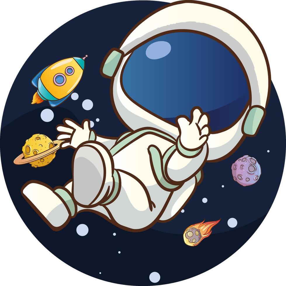 Vektor Illustration von Astronaut fühlt sich glücklich im Raum