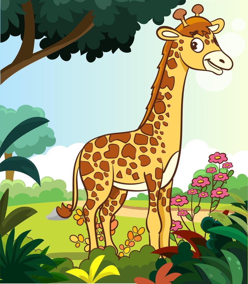 Vektor Illustration von Giraffe Karikatur Maskottchen Charakter auf Weiß Hintergrund