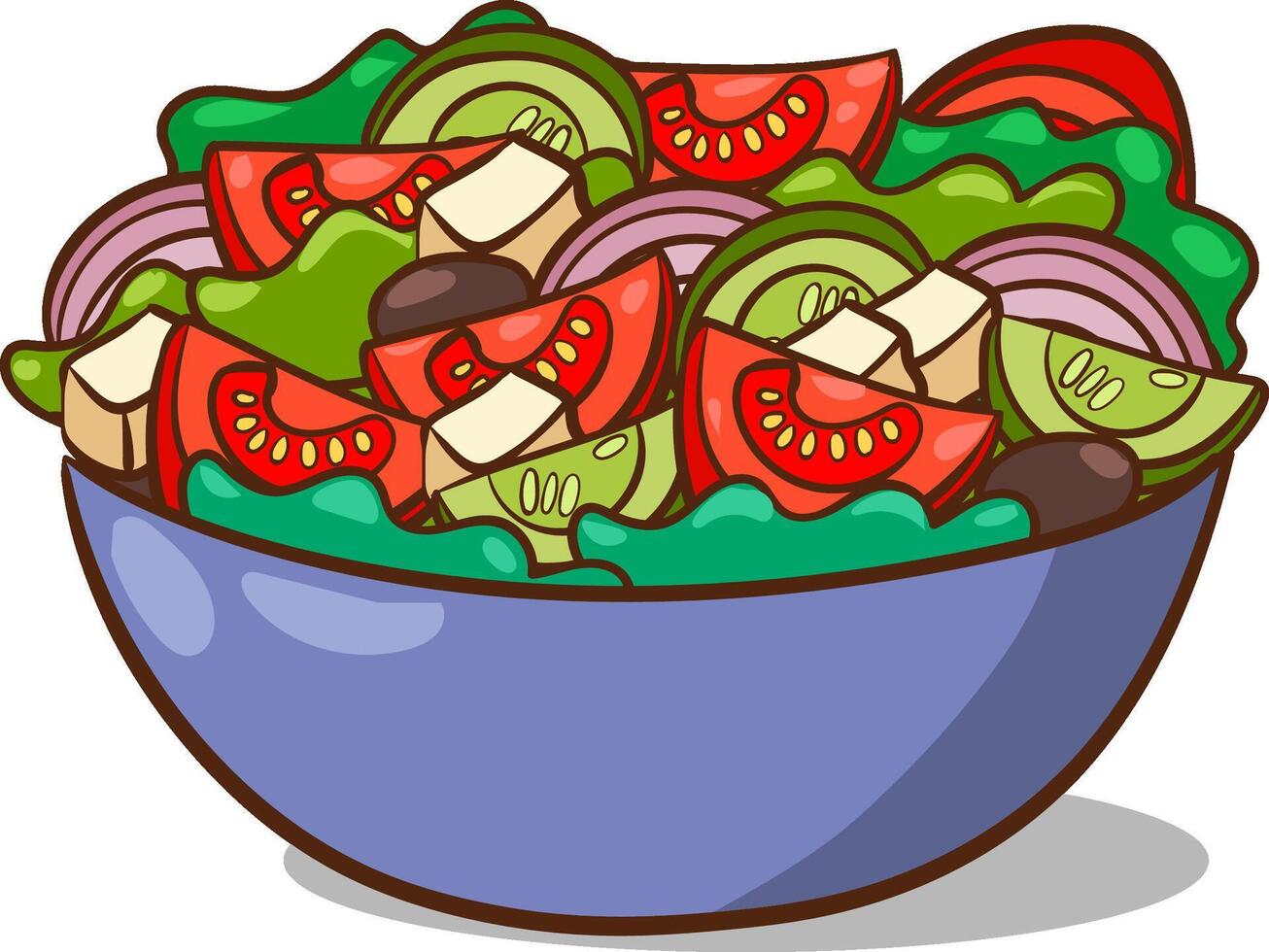 frisch Gemüse Salat im Keramik Schüssel. frisch und gesund Lebensmittel. Vegetarier Ernährung. Vektor Illustration