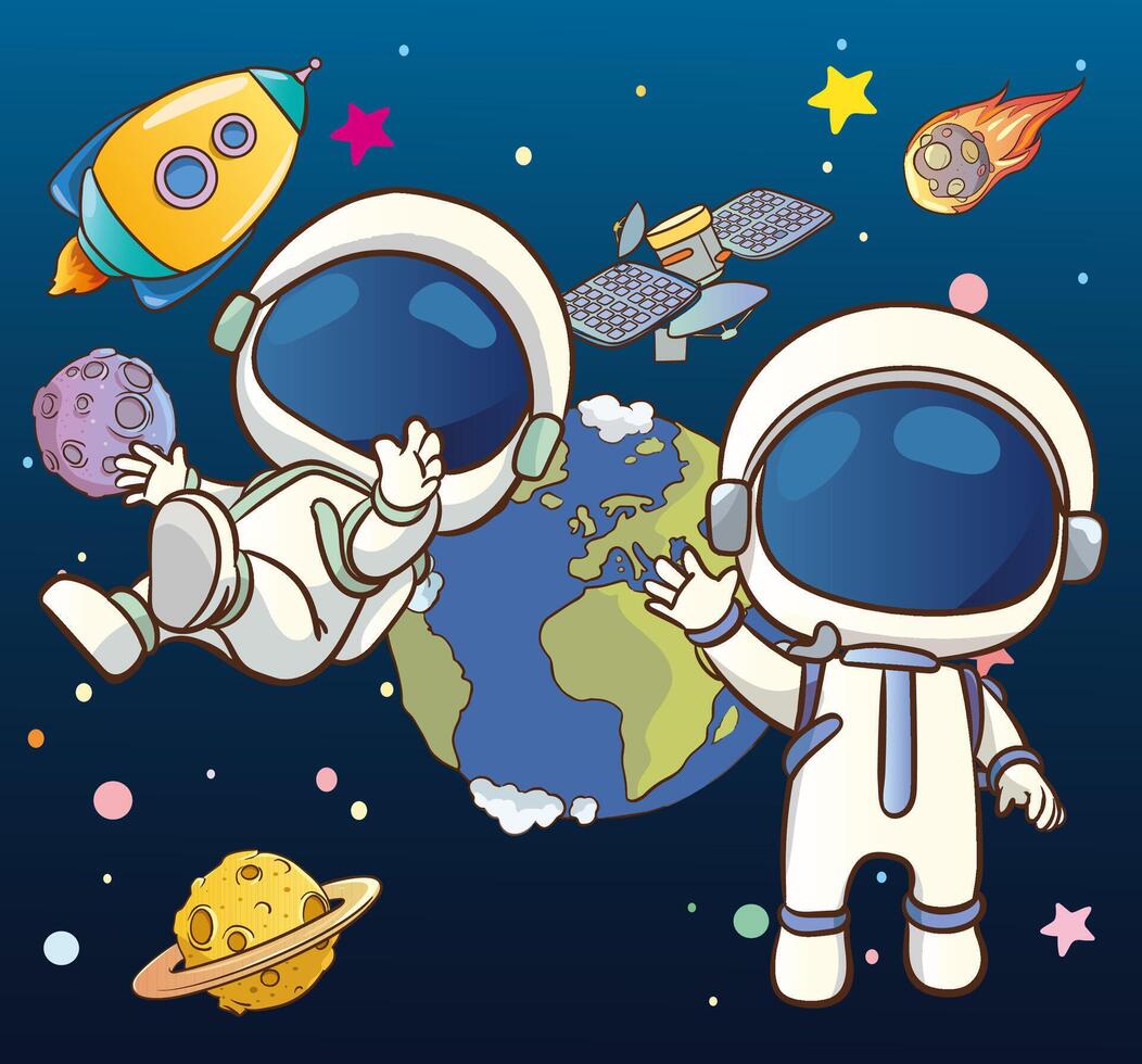 Vektor Illustration von Astronaut fühlt sich glücklich im Raum
