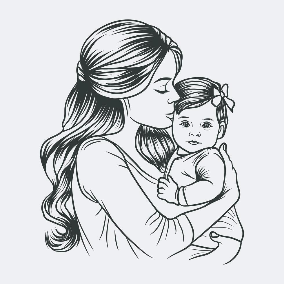Mama mit süß Kind Vektor Illustration, Mama Liebhaber Grafik