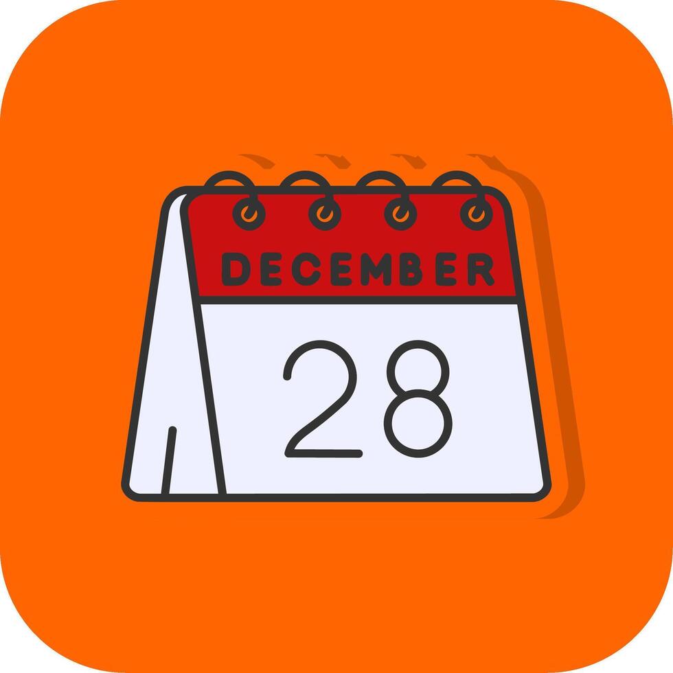 28 .. von Dezember gefüllt Orange Hintergrund Symbol vektor