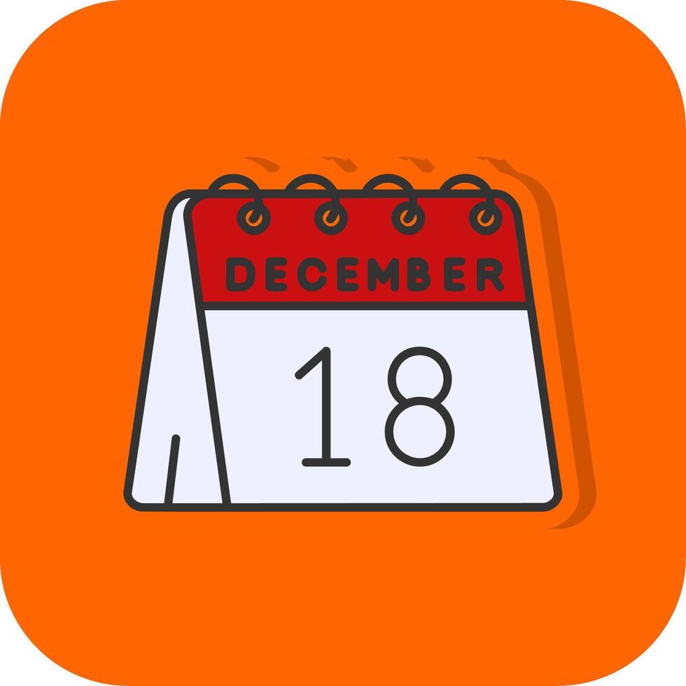 18 .. von Dezember gefüllt Orange Hintergrund Symbol vektor