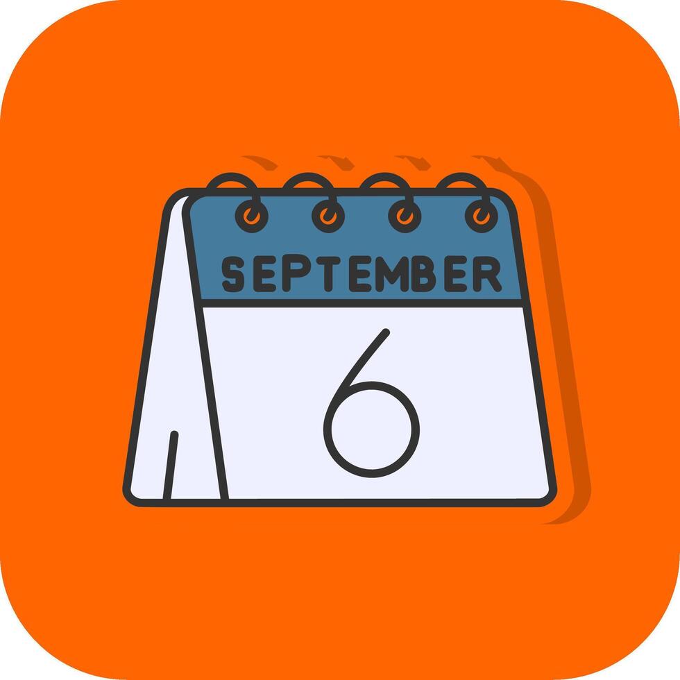 6 .. von September gefüllt Orange Hintergrund Symbol vektor