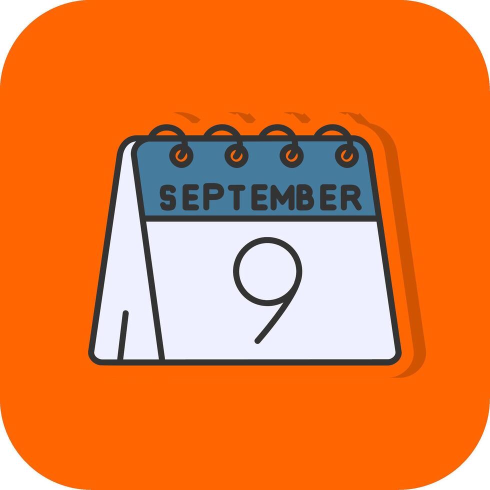 9 .. von September gefüllt Orange Hintergrund Symbol vektor