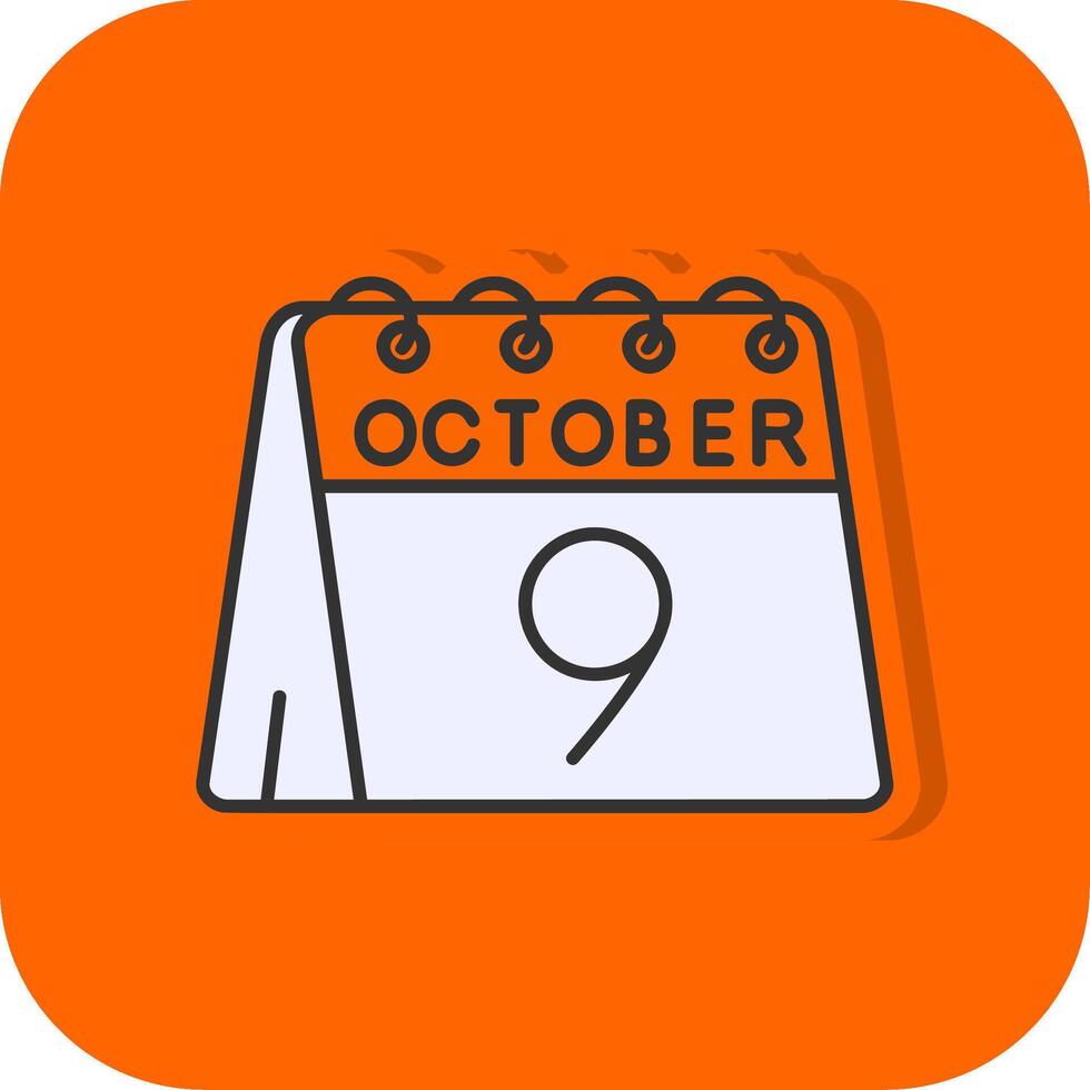 9 .. von Oktober gefüllt Orange Hintergrund Symbol vektor