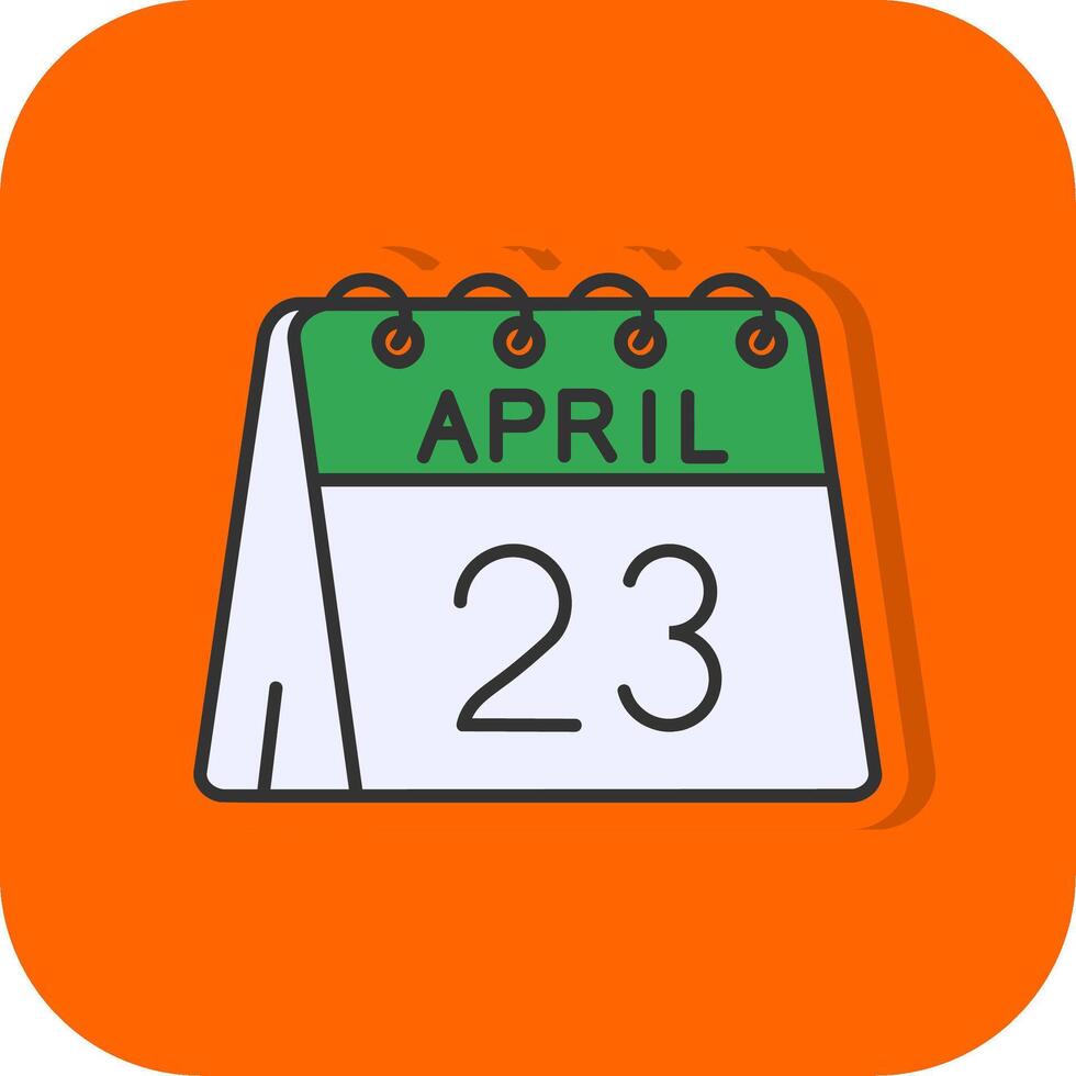 23 .. von April gefüllt Orange Hintergrund Symbol vektor