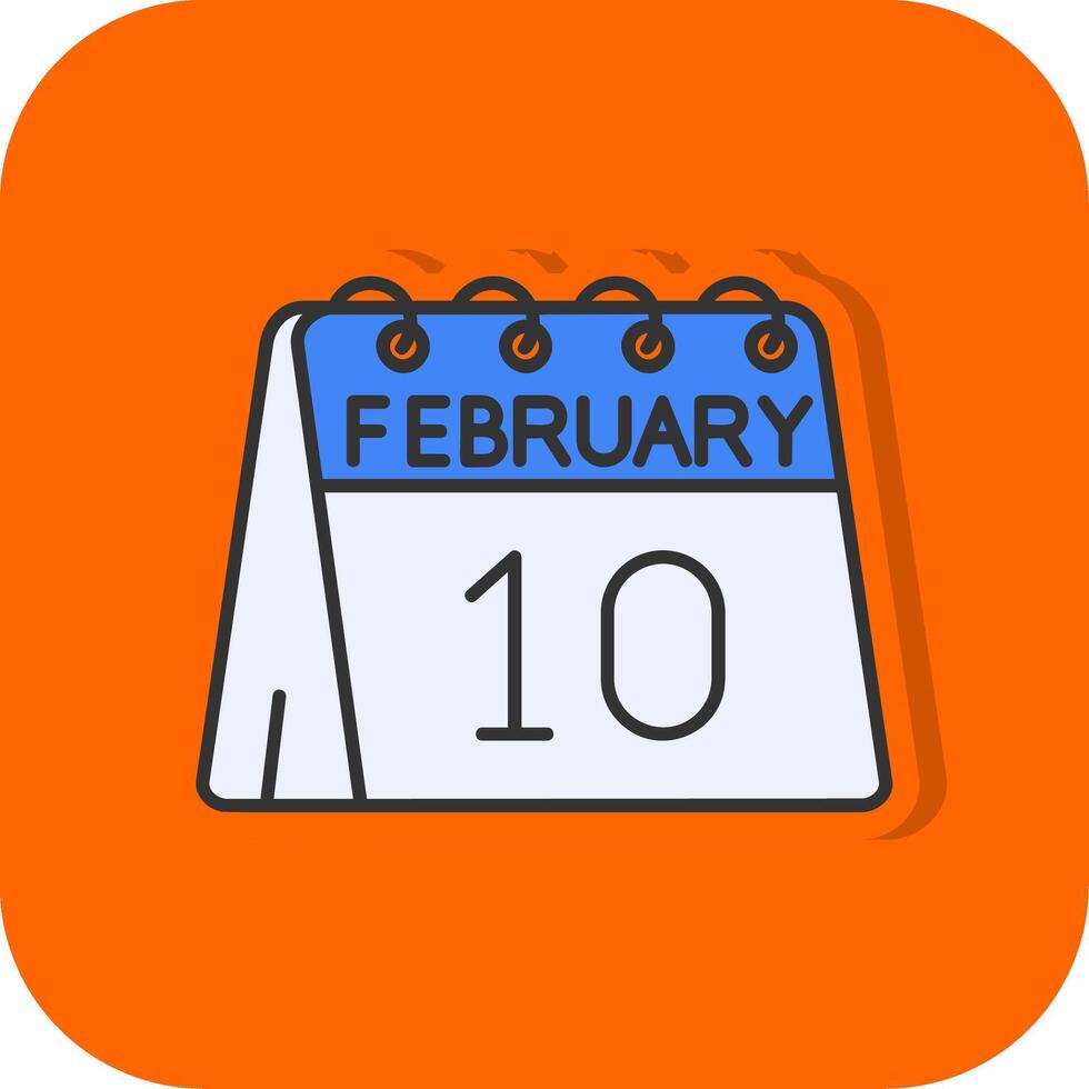 10:e av februari fylld orange bakgrund ikon vektor