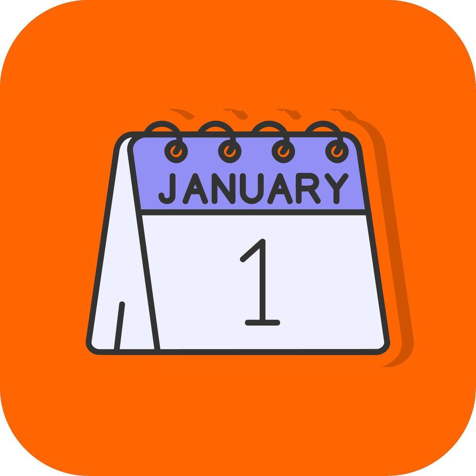 1 von Januar gefüllt Orange Hintergrund Symbol vektor