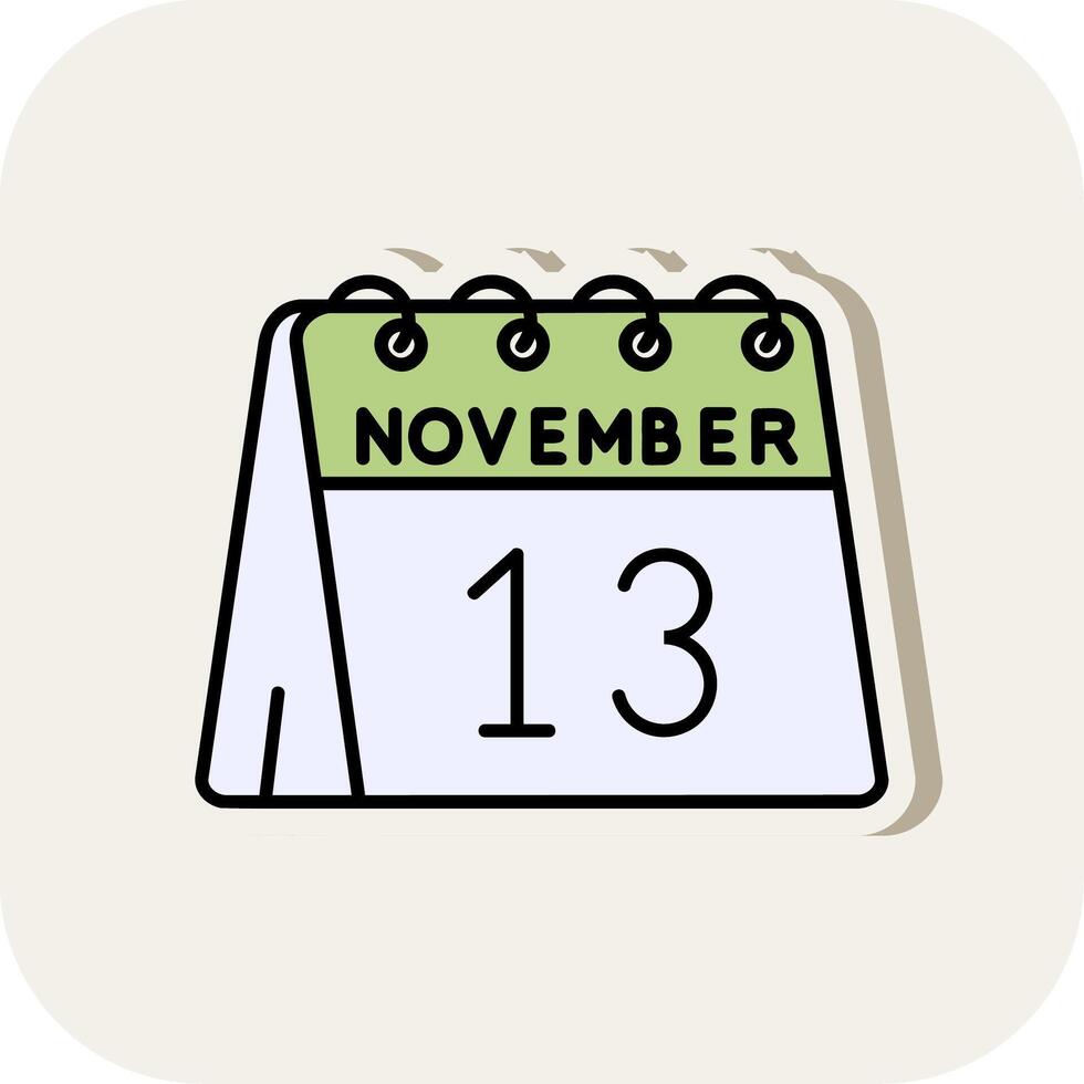13: e av november linje fylld vit skugga ikon vektor