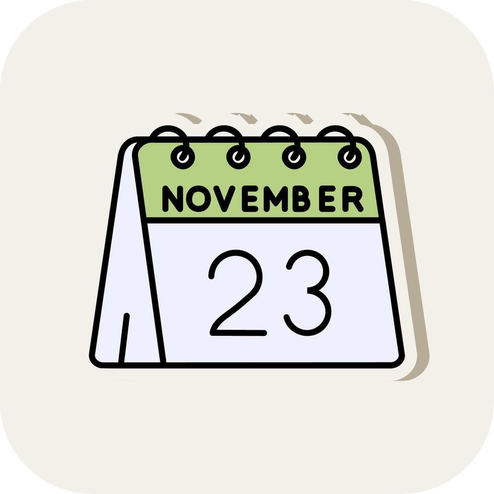 23: e av november linje fylld vit skugga ikon vektor