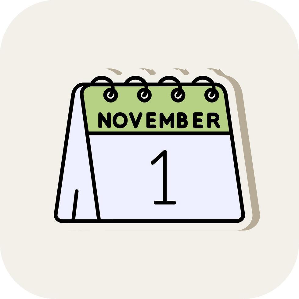 1:a av november linje fylld vit skugga ikon vektor