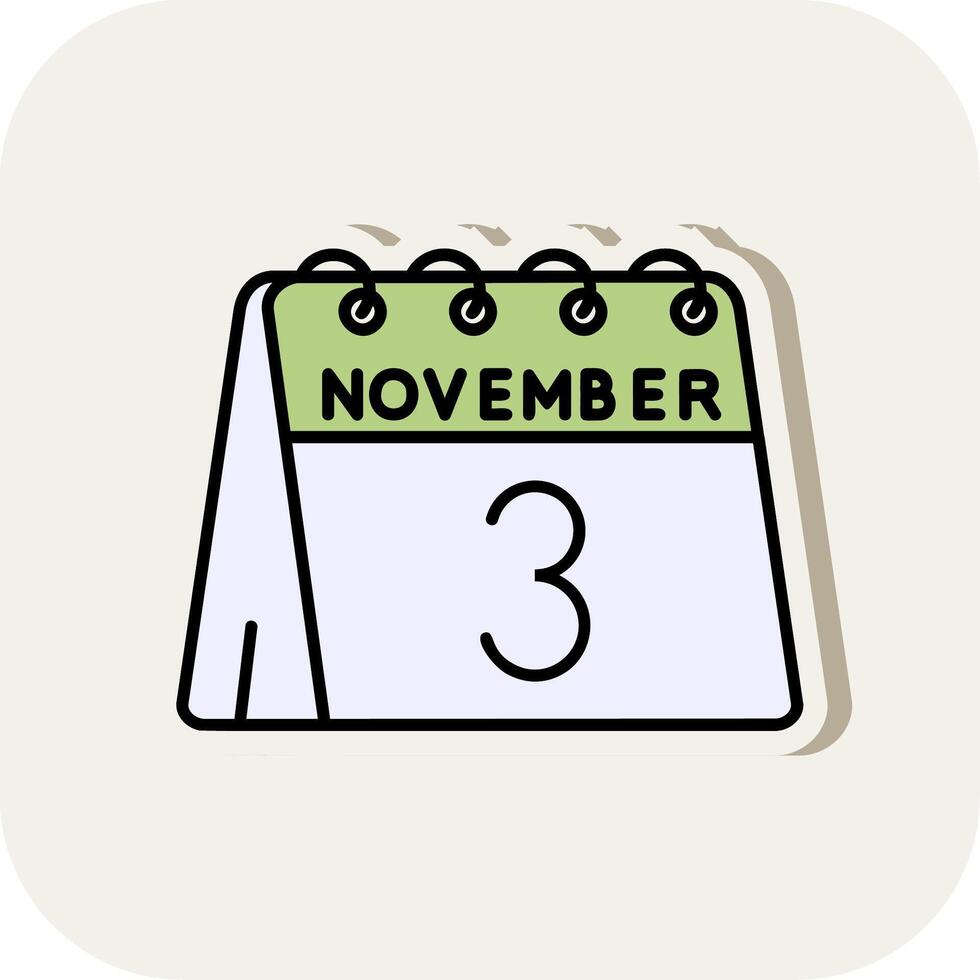 3:e av november linje fylld vit skugga ikon vektor