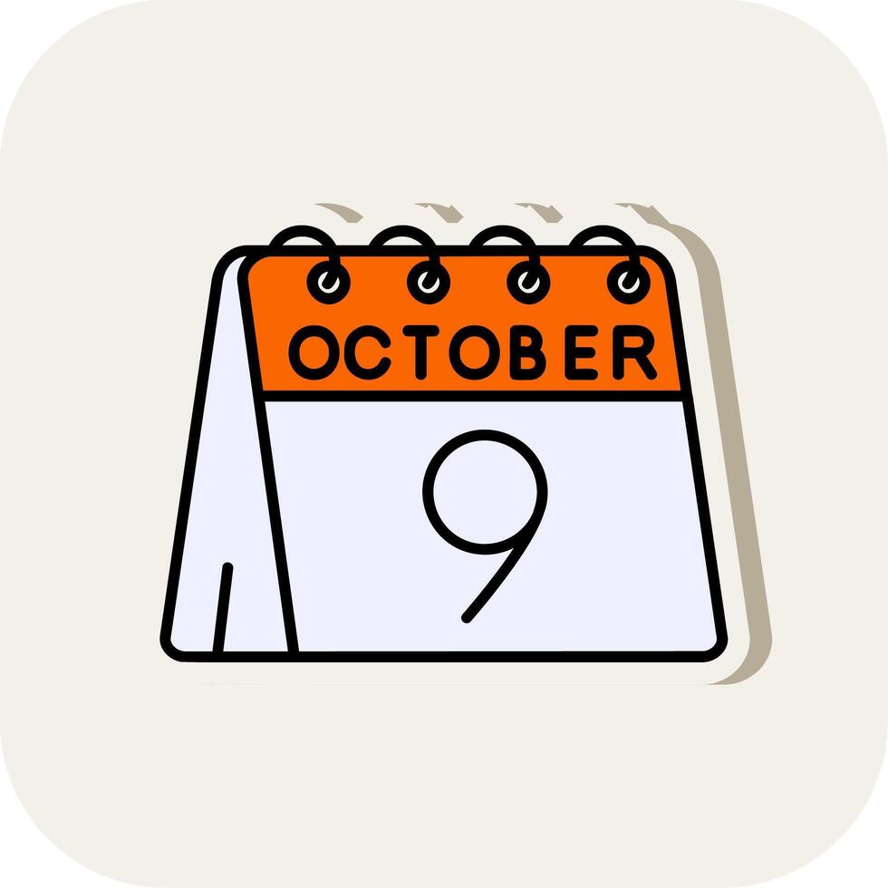 9:e av oktober linje fylld vit skugga ikon vektor