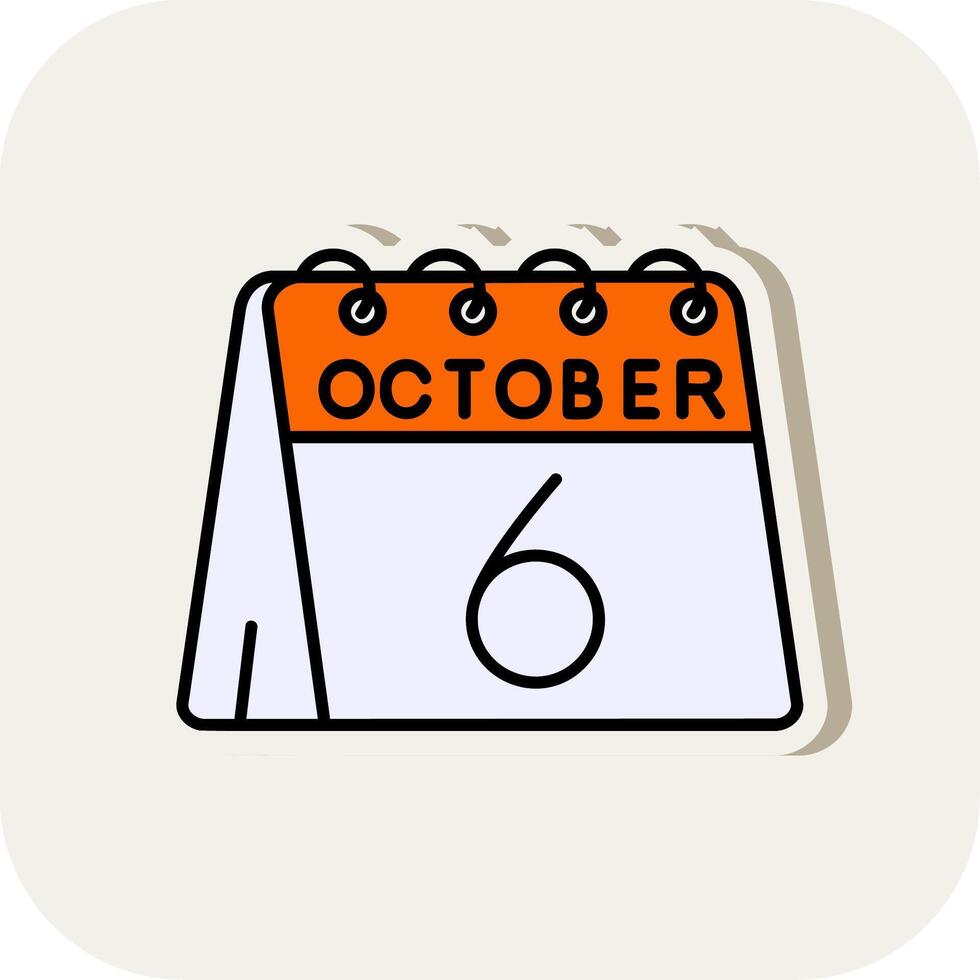 6:e av oktober linje fylld vit skugga ikon vektor