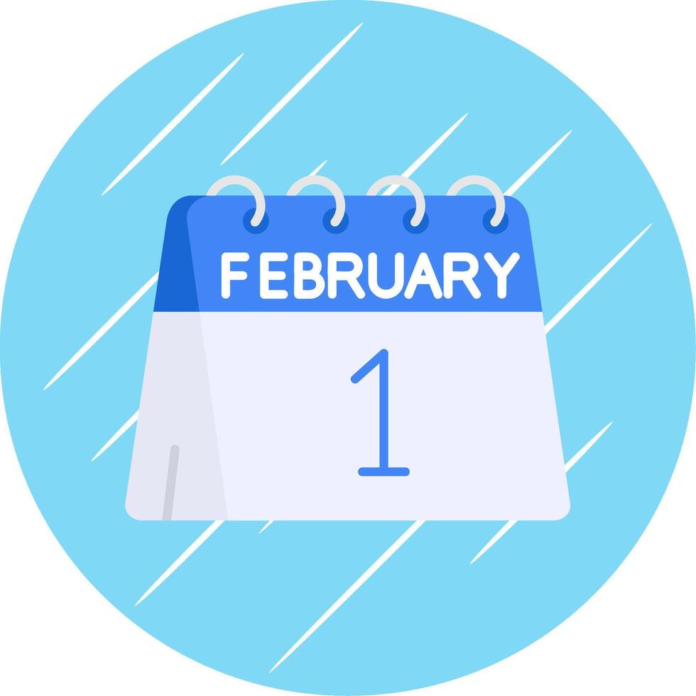 1:a av februari platt blå cirkel ikon vektor