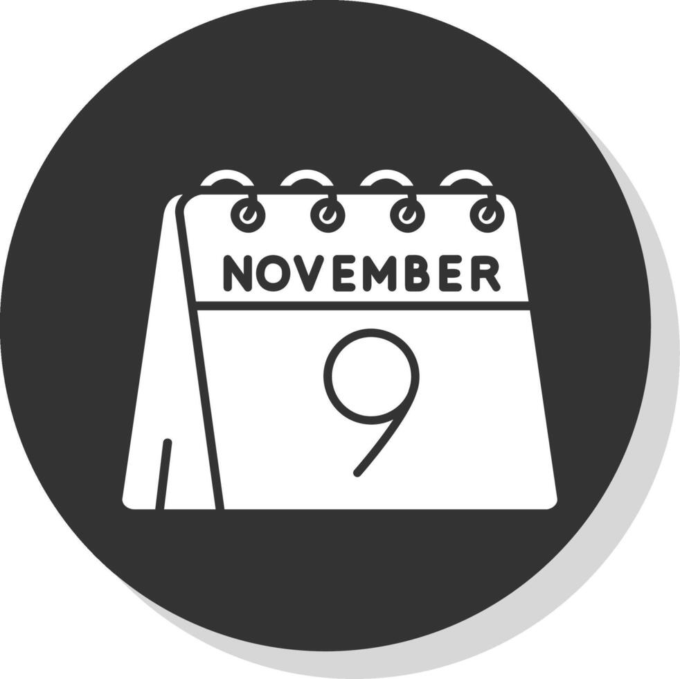 9:e av november glyf grå cirkel ikon vektor