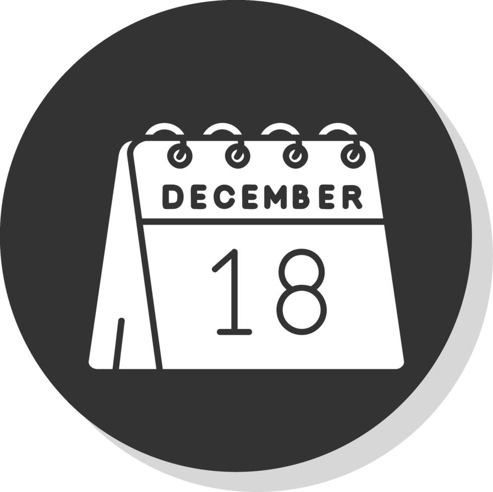 18: e av december glyf grå cirkel ikon vektor