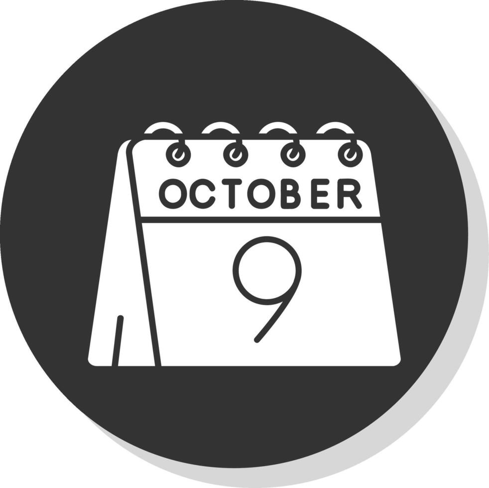 9:e av oktober glyf grå cirkel ikon vektor