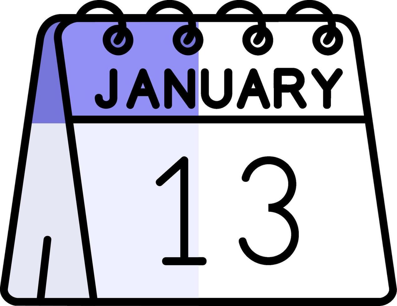 13: e av januari fylld halv skära ikon vektor