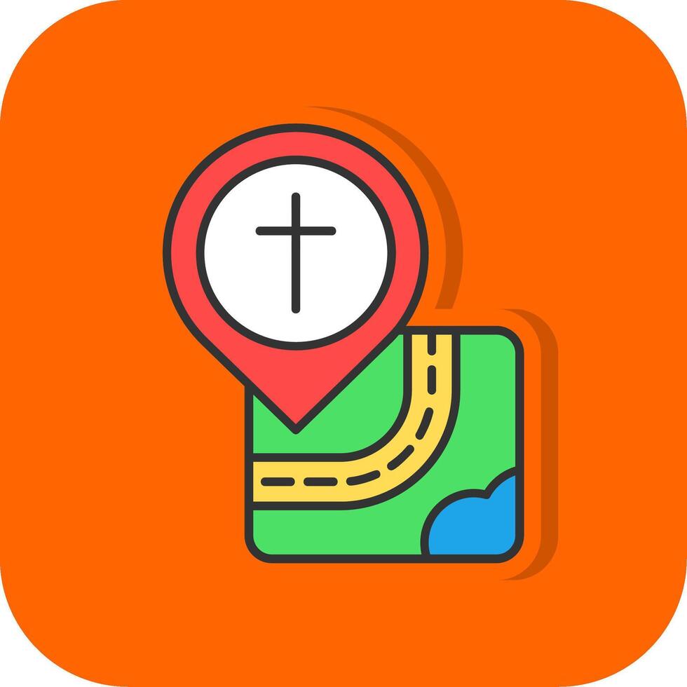 kyrka fylld orange bakgrund ikon vektor