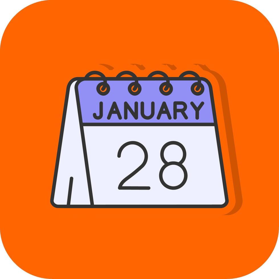 28: e av januari fylld orange bakgrund ikon vektor