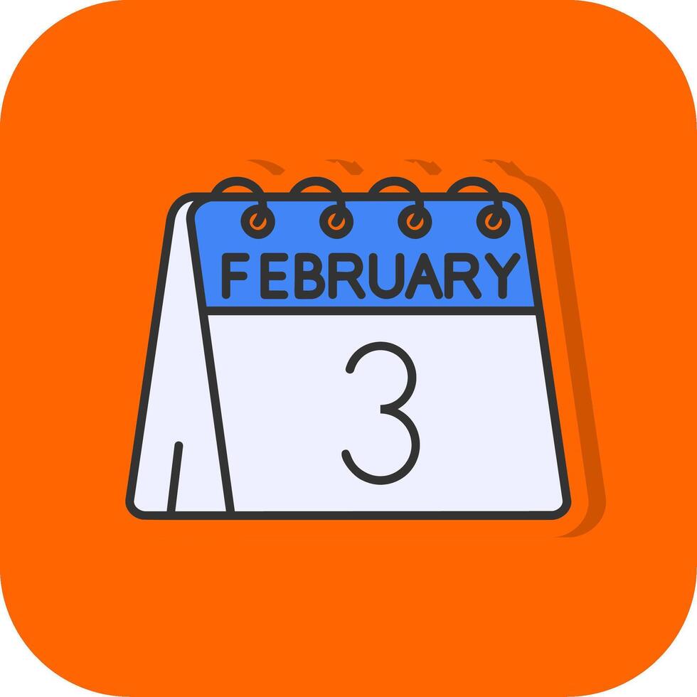 3:e av februari fylld orange bakgrund ikon vektor